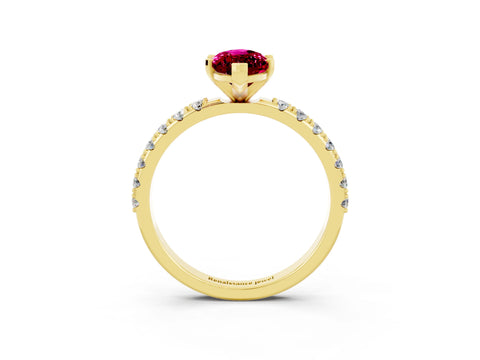 Yellow gold Marquise Cut Garnet Solitaire Pavé Band with Four-Prong Setting_3