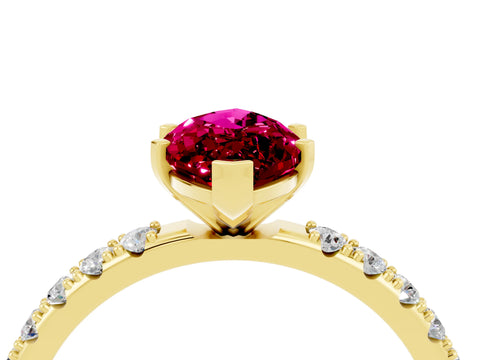Yellow gold Marquise Cut Garnet Solitaire Pavé Band with Four-Prong Setting_4