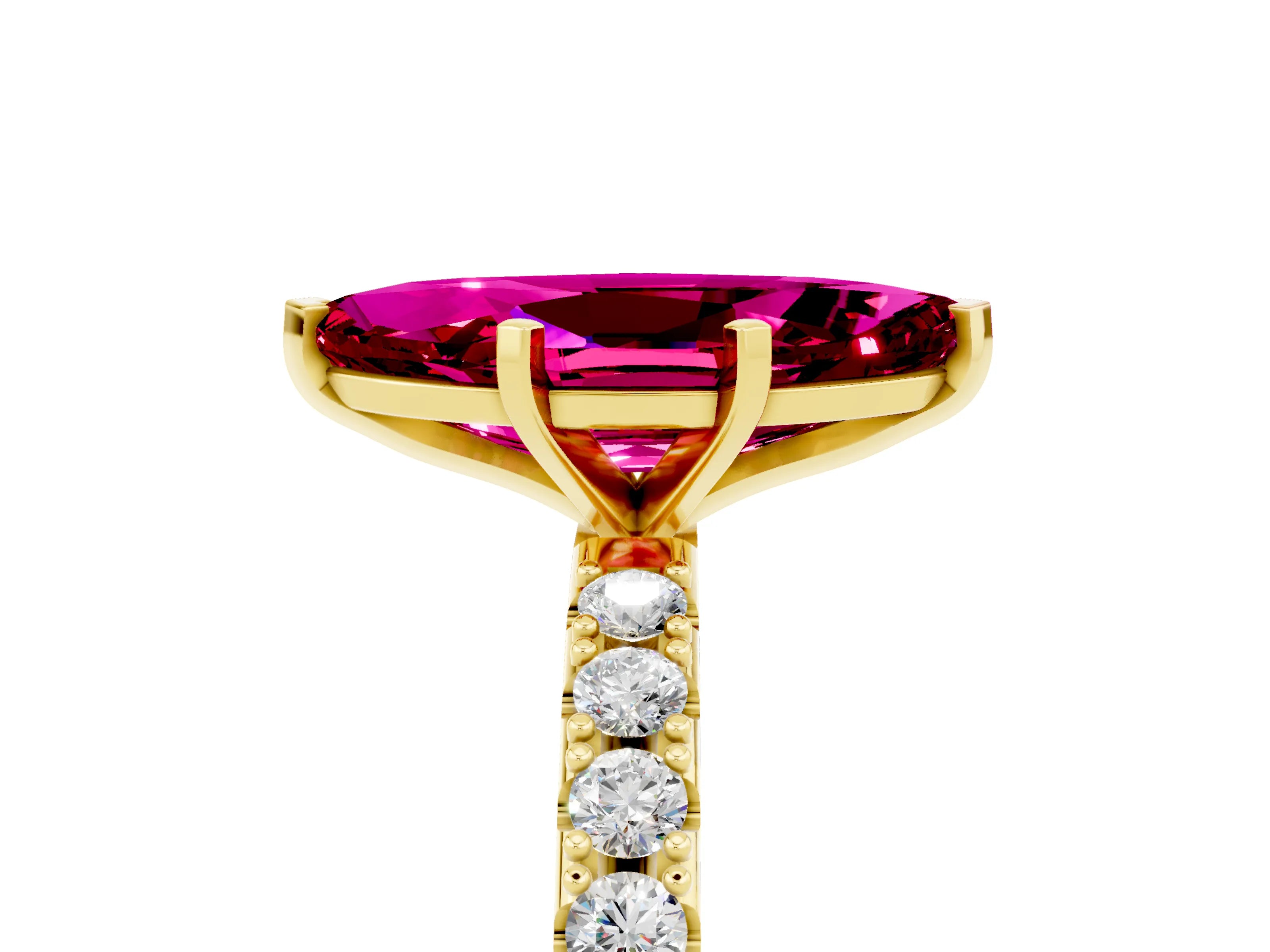 Yellow gold Marquise Cut Garnet Solitaire Pavé Band with Four-Prong Setting_5