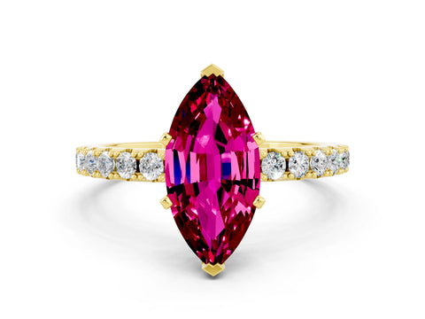 Yellow gold Marquise Cut Garnet Solitaire Pavé Band with Four-Prong Setting