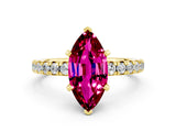 Yellow gold Marquise Cut Garnet Solitaire Pavé Engagement Ring with Round Band and Prong Setting_12
