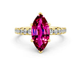 Yellow gold Marquise Cut Garnet Solitaire Pavé Engagement Ring with Round Band and Prong Setting_72