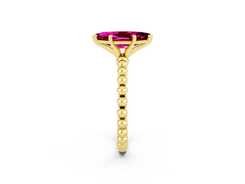 Yellow gold Marquise Cut Garnet Solitaire Ring with Beaded Band and Prong Setting_2