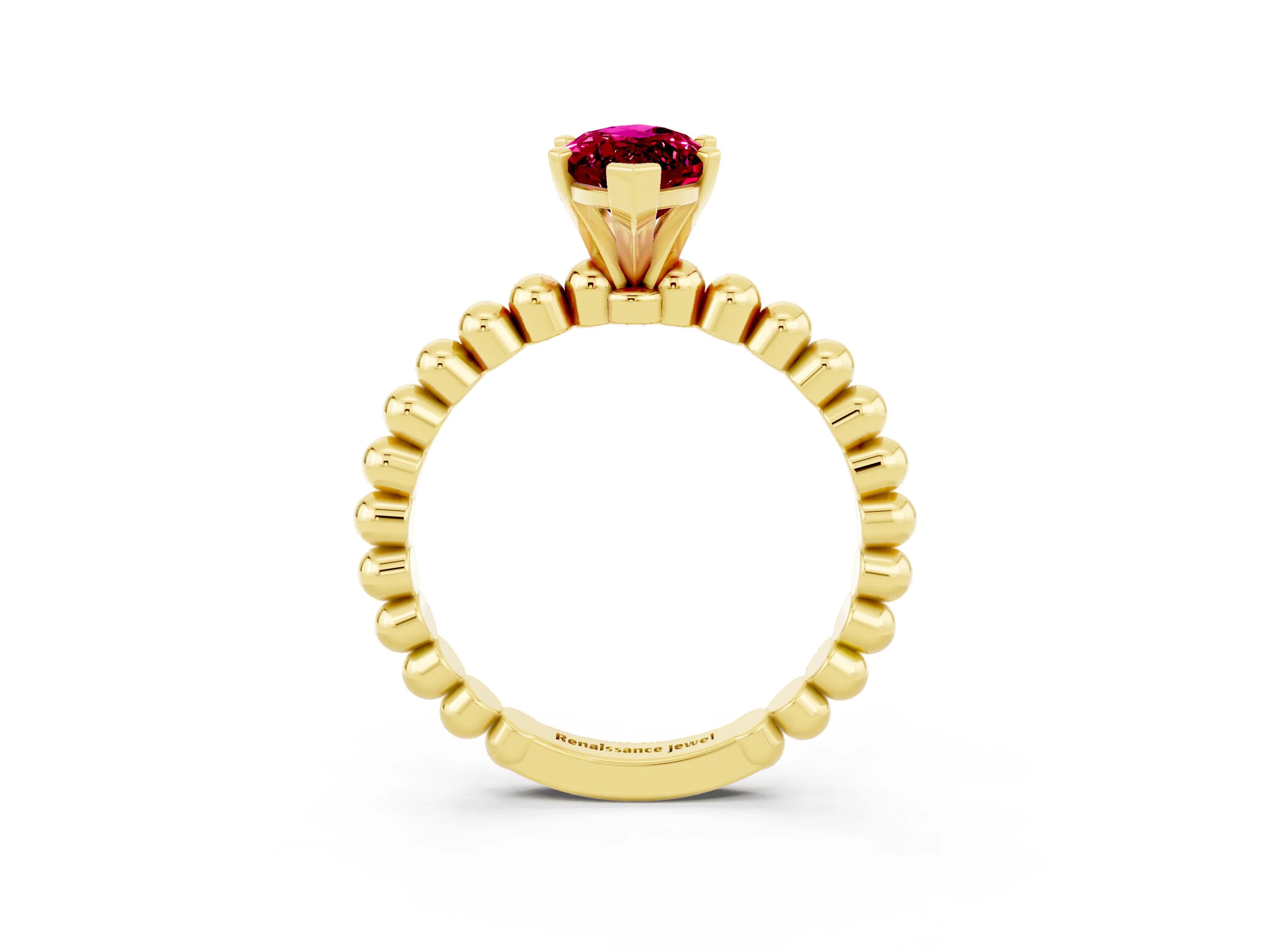 Yellow gold Marquise Cut Garnet Solitaire Ring with Beaded Band and Prong Setting_3