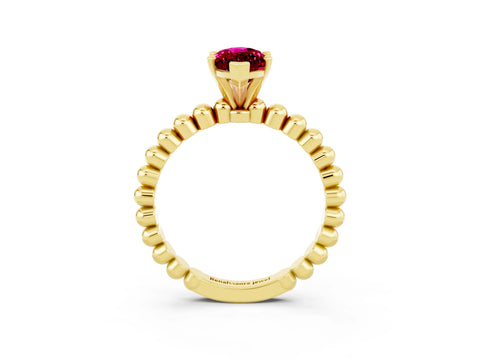 Yellow gold Marquise Cut Garnet Solitaire Ring with Beaded Band and Prong Setting_3