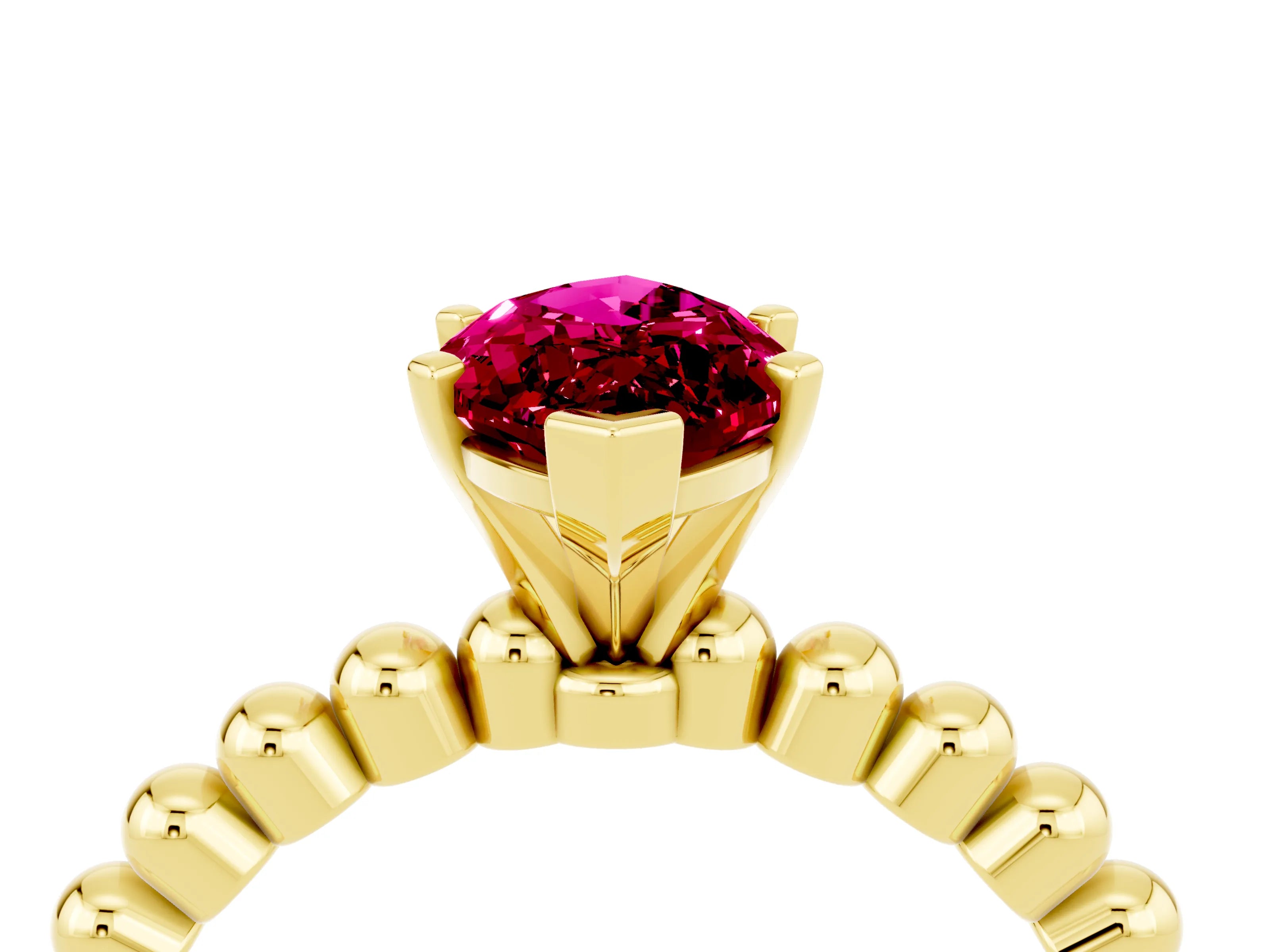 Yellow gold Marquise Cut Garnet Solitaire Ring with Beaded Band and Prong Setting_4