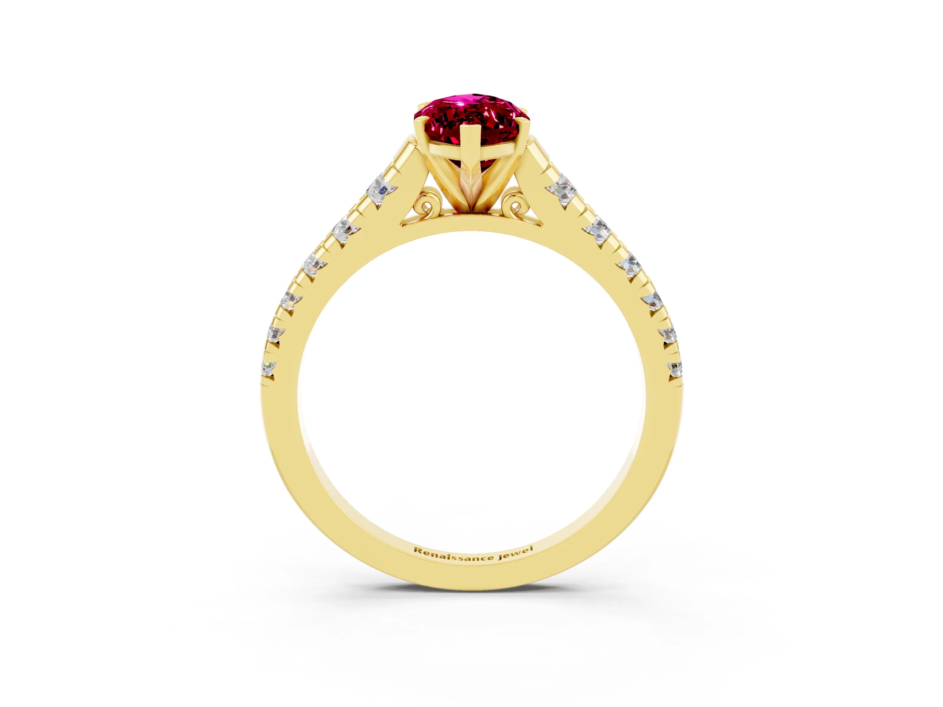 Yellow gold Marquise Cut Garnet Solitaire Ring with Cathedral Setting and Pavé Band_3