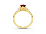 Yellow gold Marquise Cut Garnet Solitaire Ring with Cathedral Setting and Pavé Band_3
