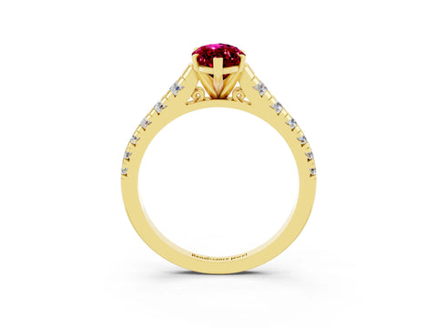 Yellow gold Marquise Cut Garnet Solitaire Ring with Cathedral Setting and Pavé Band_3