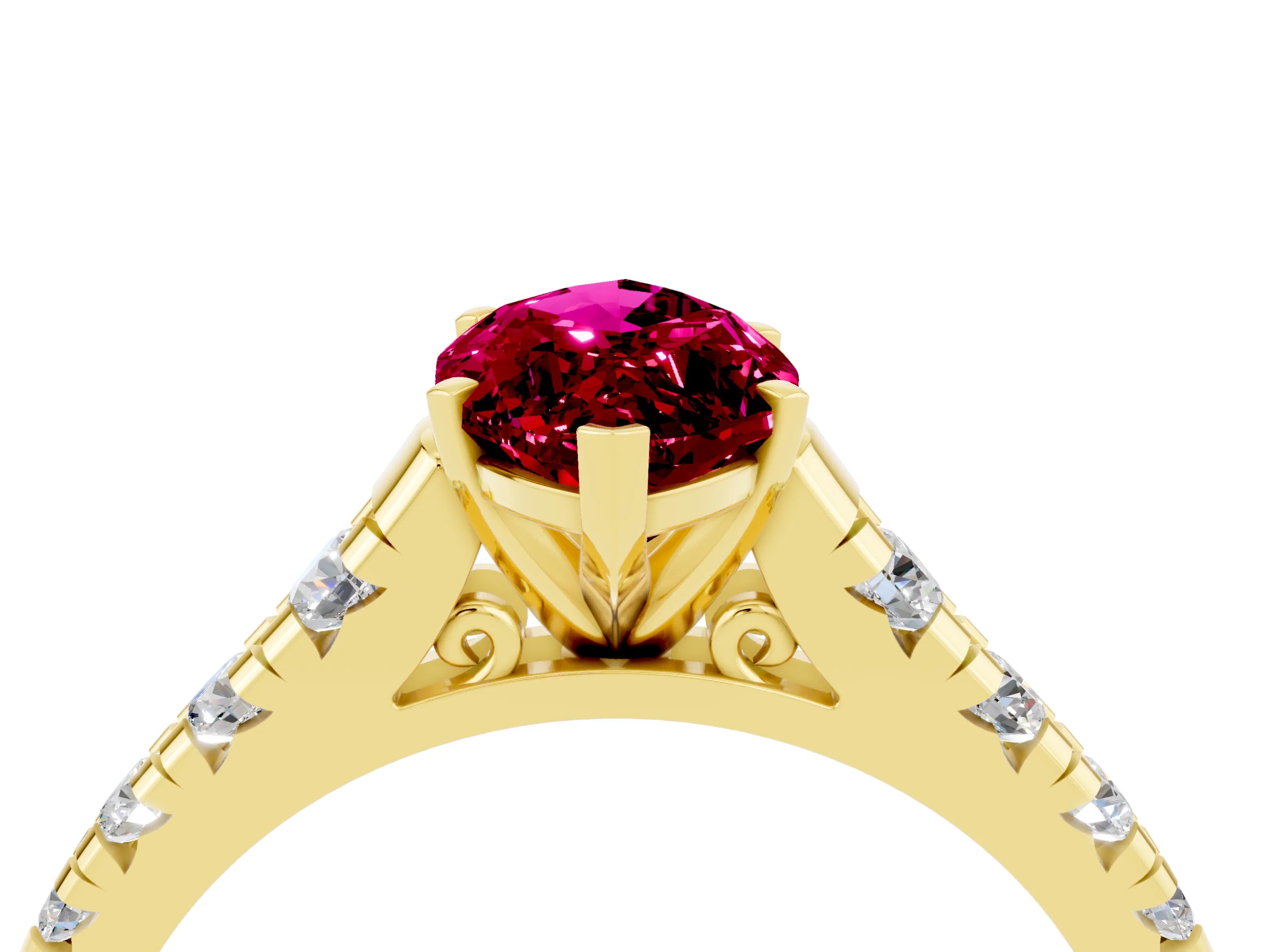 Yellow gold Marquise Cut Garnet Solitaire Ring with Cathedral Setting and Pavé Band_4