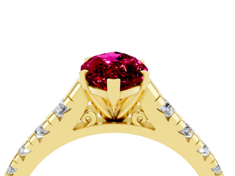 Yellow gold Marquise Cut Garnet Solitaire Ring with Cathedral Setting and Pavé Band_4