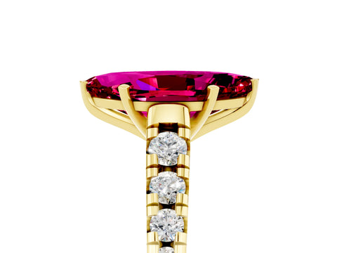 Yellow gold Marquise Cut Garnet Solitaire Ring with Cathedral Setting and Pavé Band_5