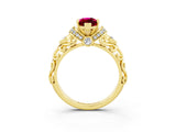 Yellow gold Marquise Cut Garnet Solitaire Ring with Filigree Band and Four-Prong Setting_27
