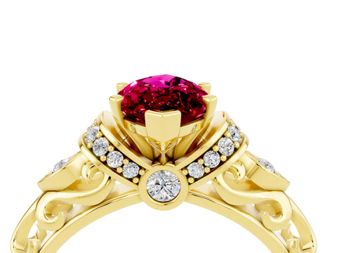 Yellow gold Marquise Cut Garnet Solitaire Ring with Filigree Band and Four-Prong Setting_28