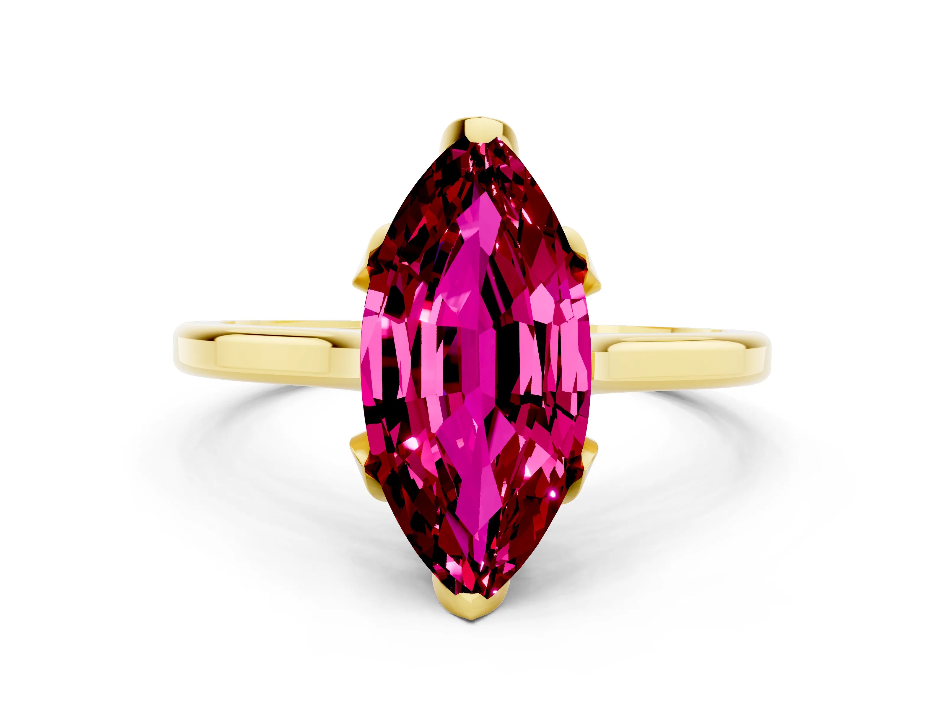 Yellow gold Marquise Cut Garnet Solitaire Ring with Flower Prong Setting and Classic Band_12