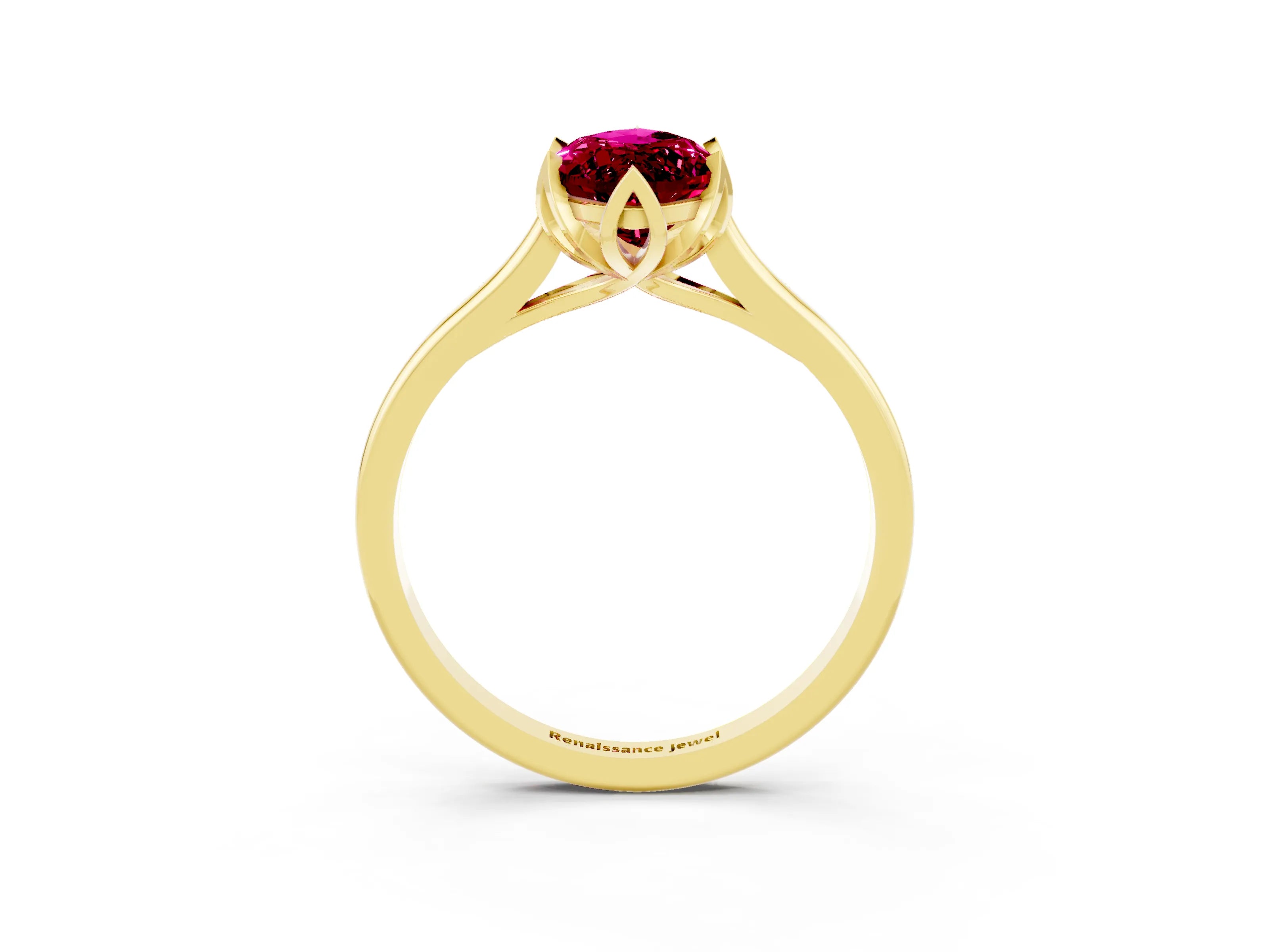 Yellow gold Marquise Cut Garnet Solitaire Ring with Flower Prong Setting and Classic Band_15