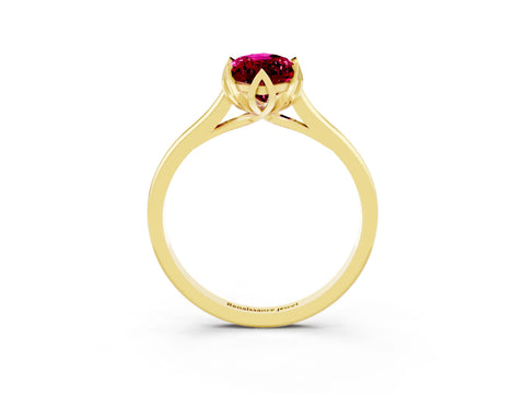 Yellow gold Marquise Cut Garnet Solitaire Ring with Flower Prong Setting and Classic Band_15
