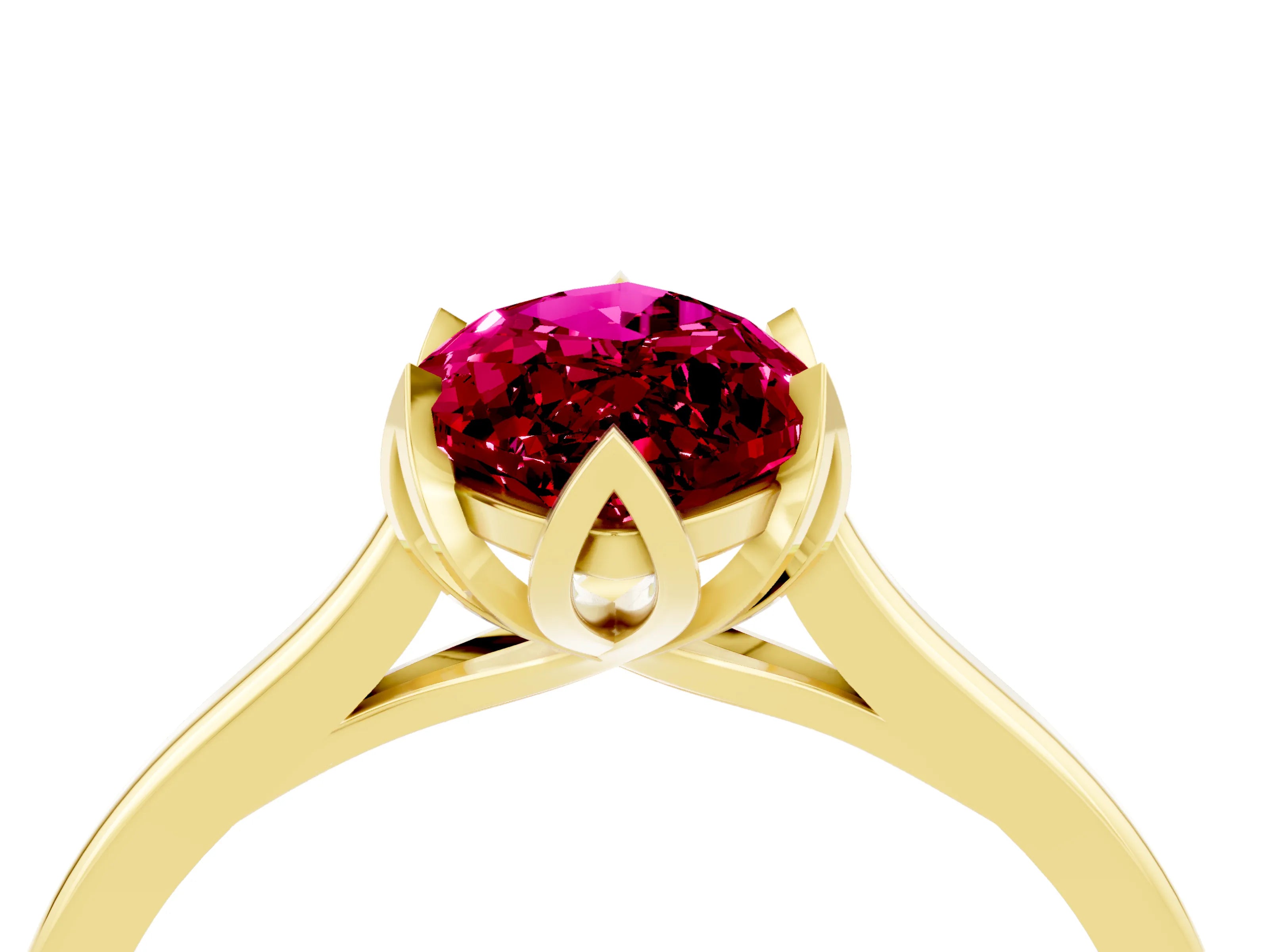 Yellow gold Marquise Cut Garnet Solitaire Ring with Flower Prong Setting and Classic Band_16