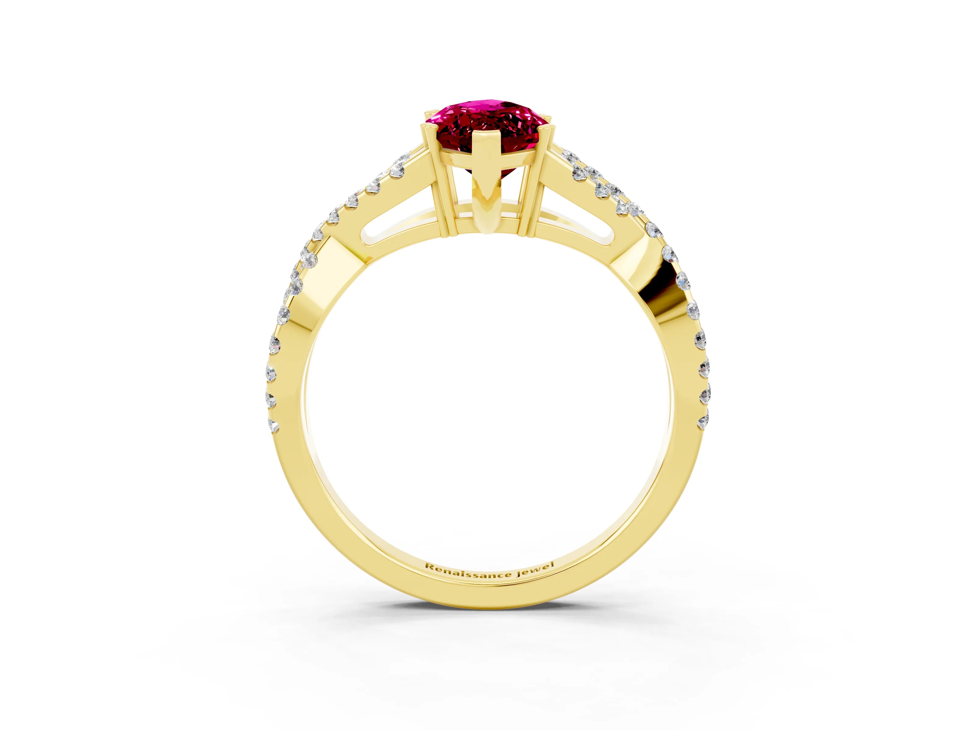 Yellow gold Marquise Cut Garnet Solitaire Ring with Four-Prong Setting and Twisted Pavé Band_3