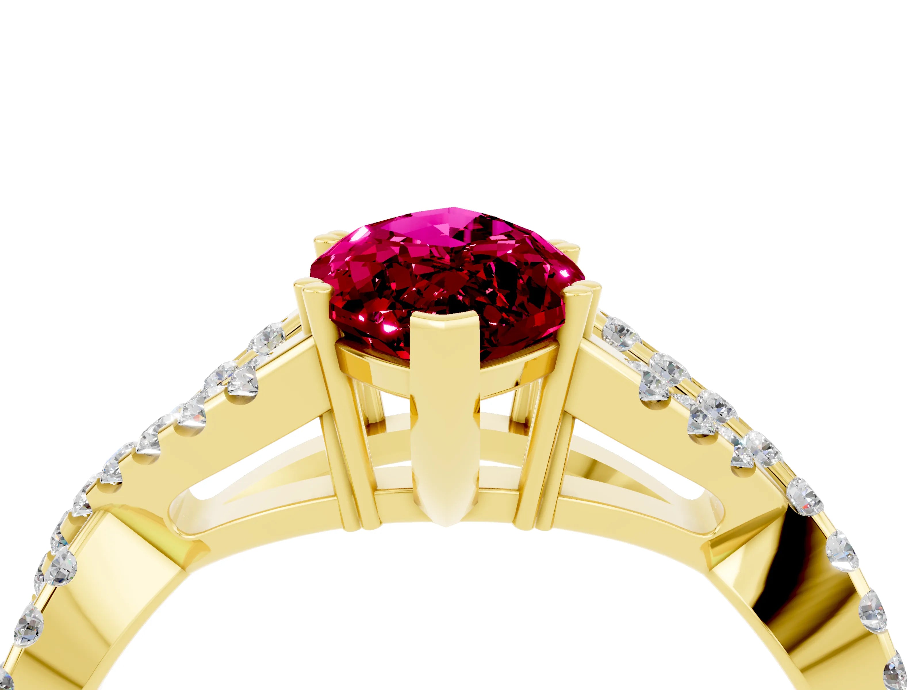 Yellow gold Marquise Cut Garnet Solitaire Ring with Four-Prong Setting and Twisted Pavé Band_4