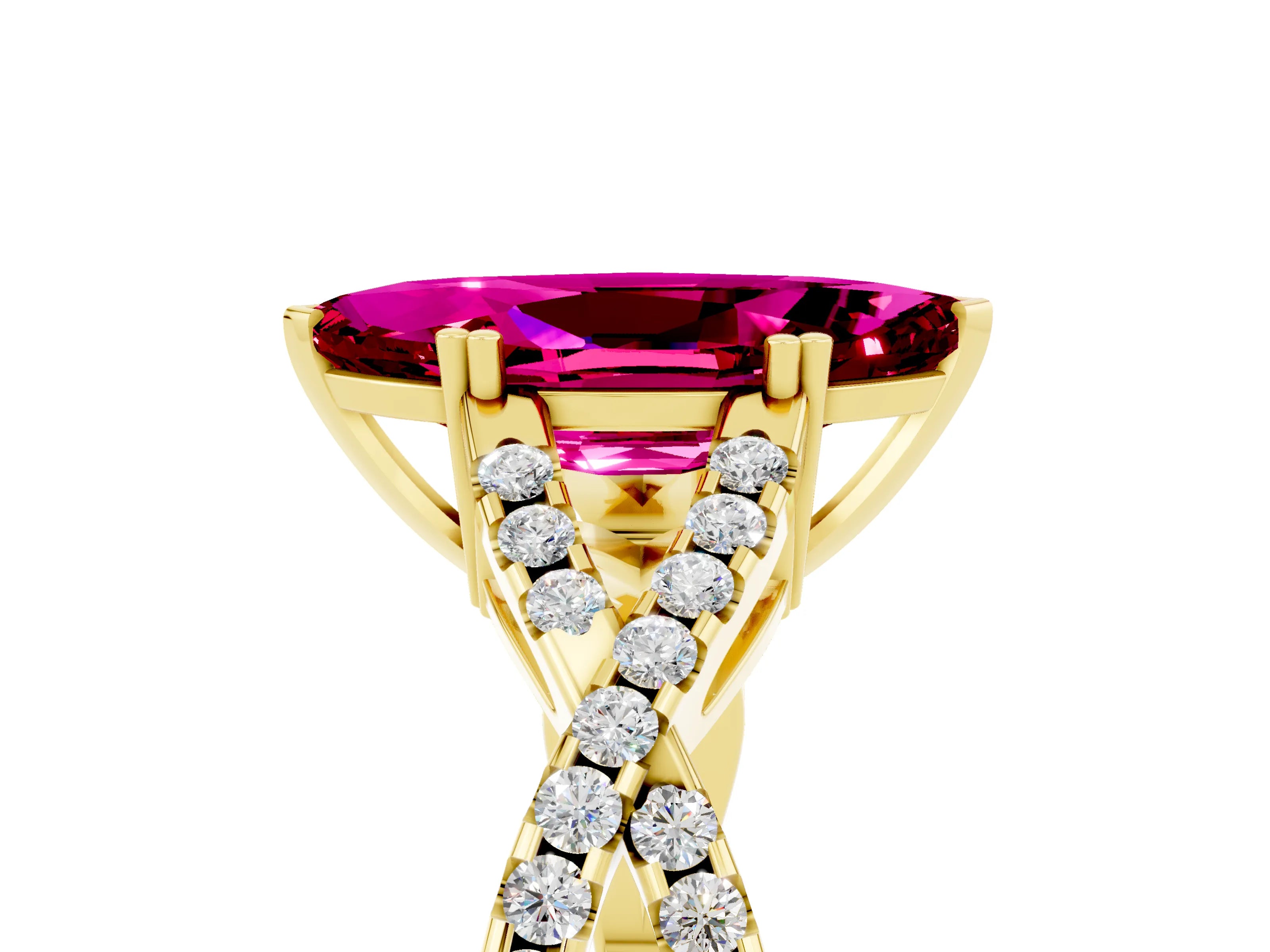 Yellow gold Marquise Cut Garnet Solitaire Ring with Four-Prong Setting and Twisted Pavé Band_5