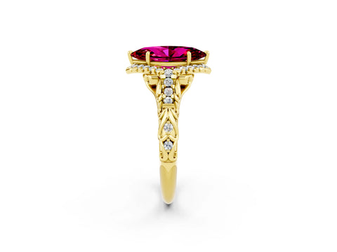 Yellow gold Marquise Cut Garnet Solitaire Ring with Hidden Halo and Pavé Band_14