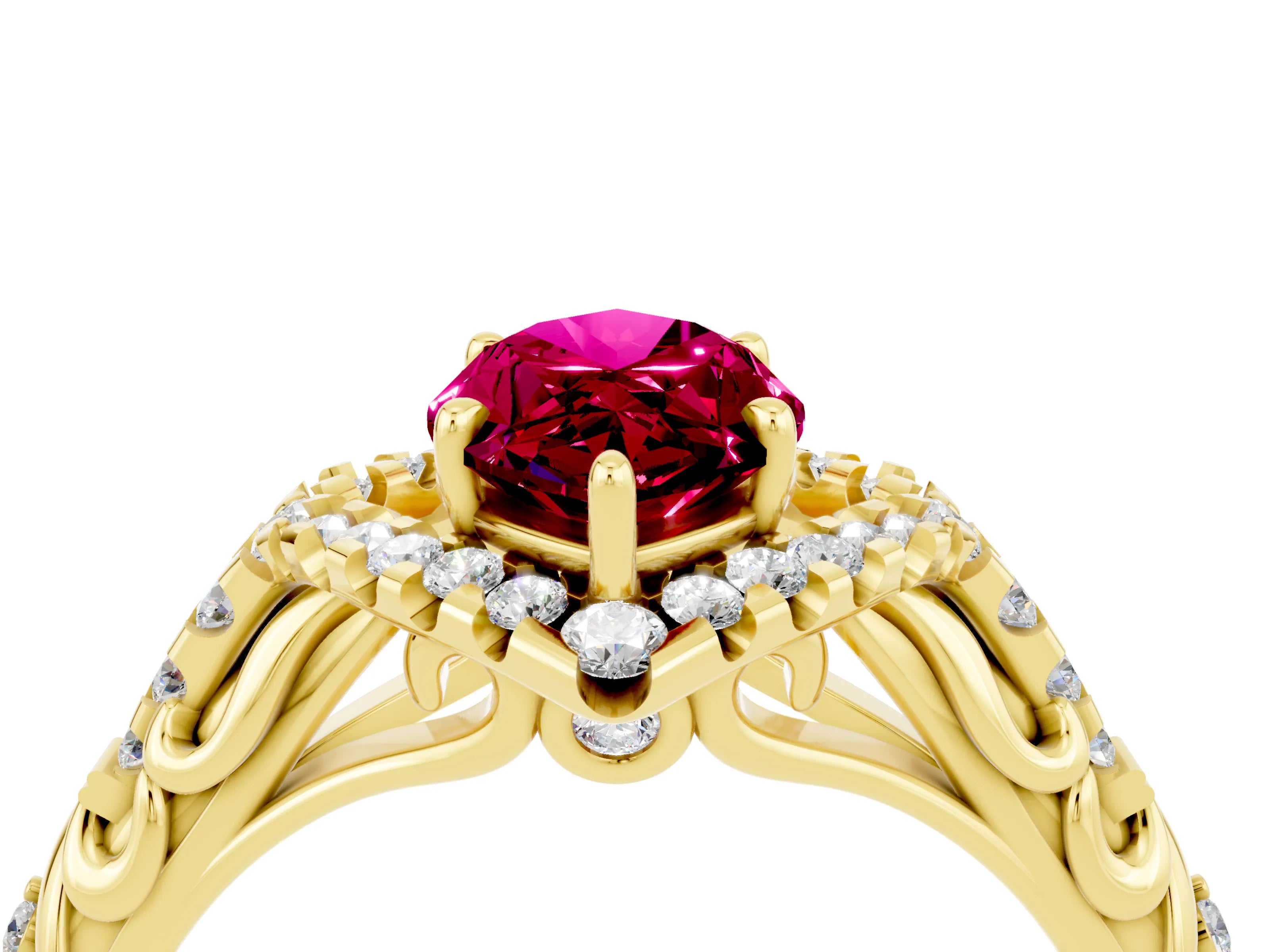 Yellow gold Marquise Cut Garnet Solitaire Ring with Hidden Halo and Pavé Band_16