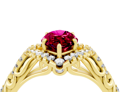 Yellow gold Marquise Cut Garnet Solitaire Ring with Hidden Halo and Pavé Band_16