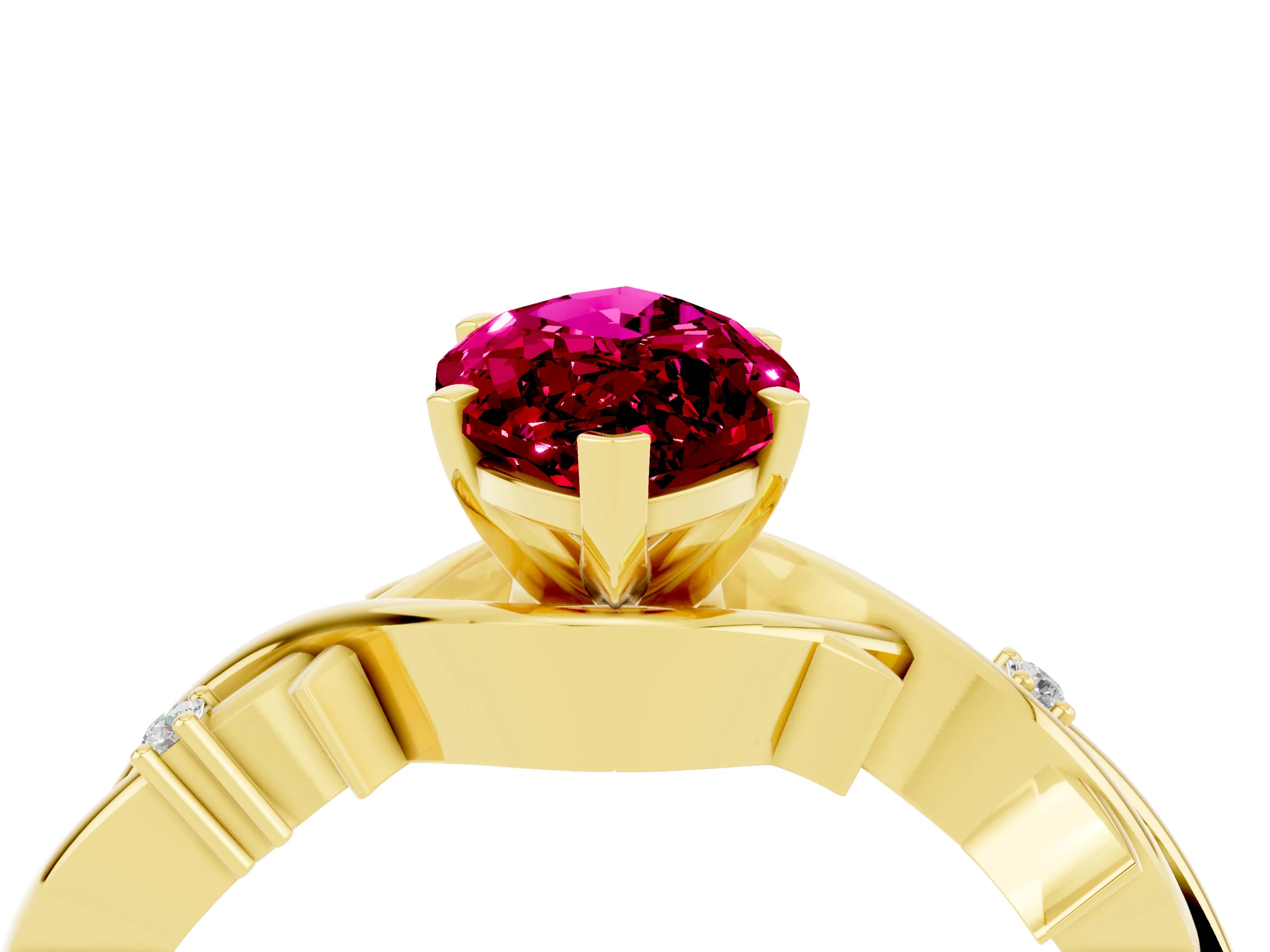 Yellow gold Marquise Cut Garnet Solitaire Ring with Milgrain Pavé Band and Four-Prong Setting_16