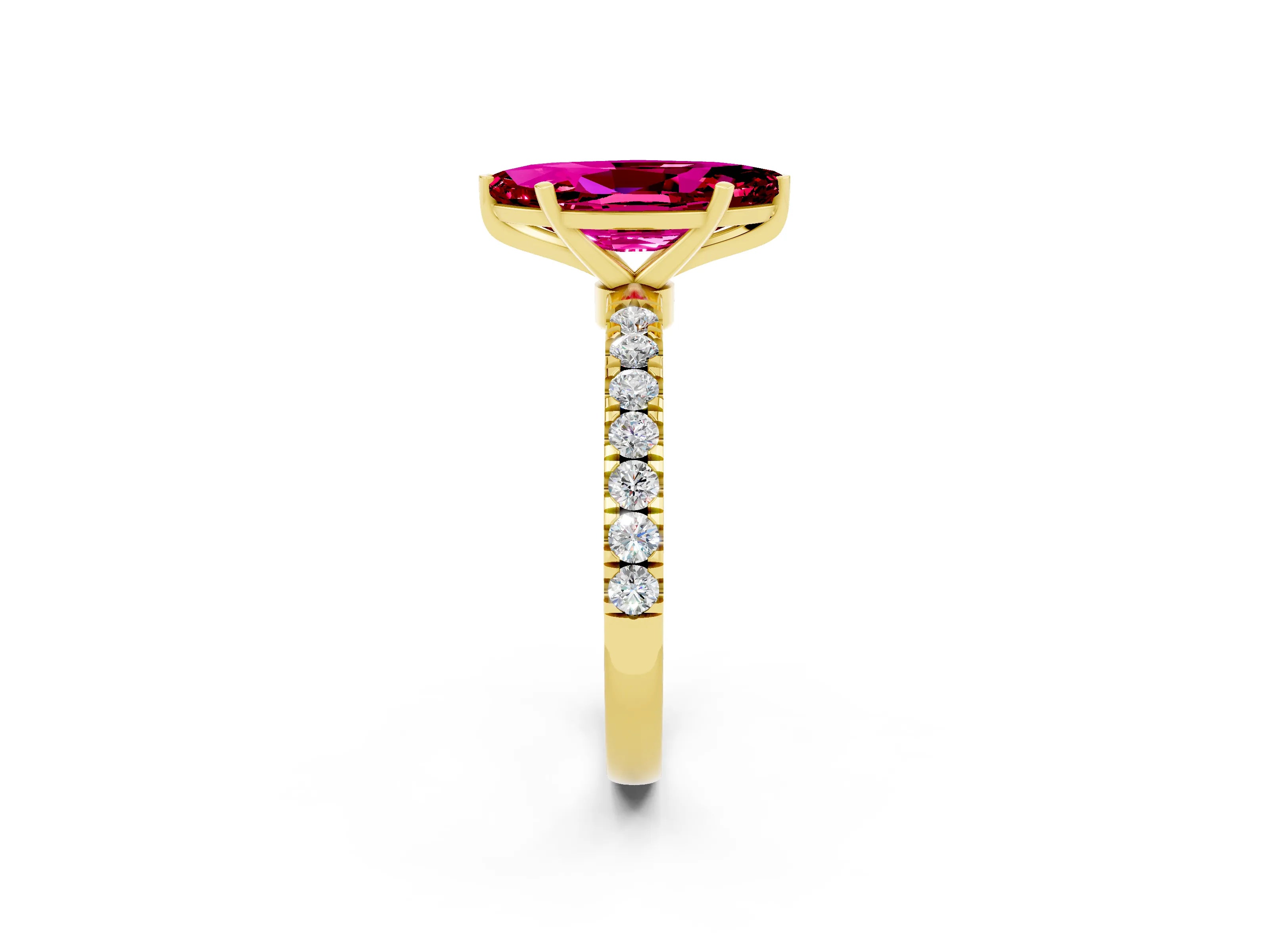 Yellow gold Marquise Cut Garnet Solitaire Ring with Pavé Accents and Four-Prong Setting_2