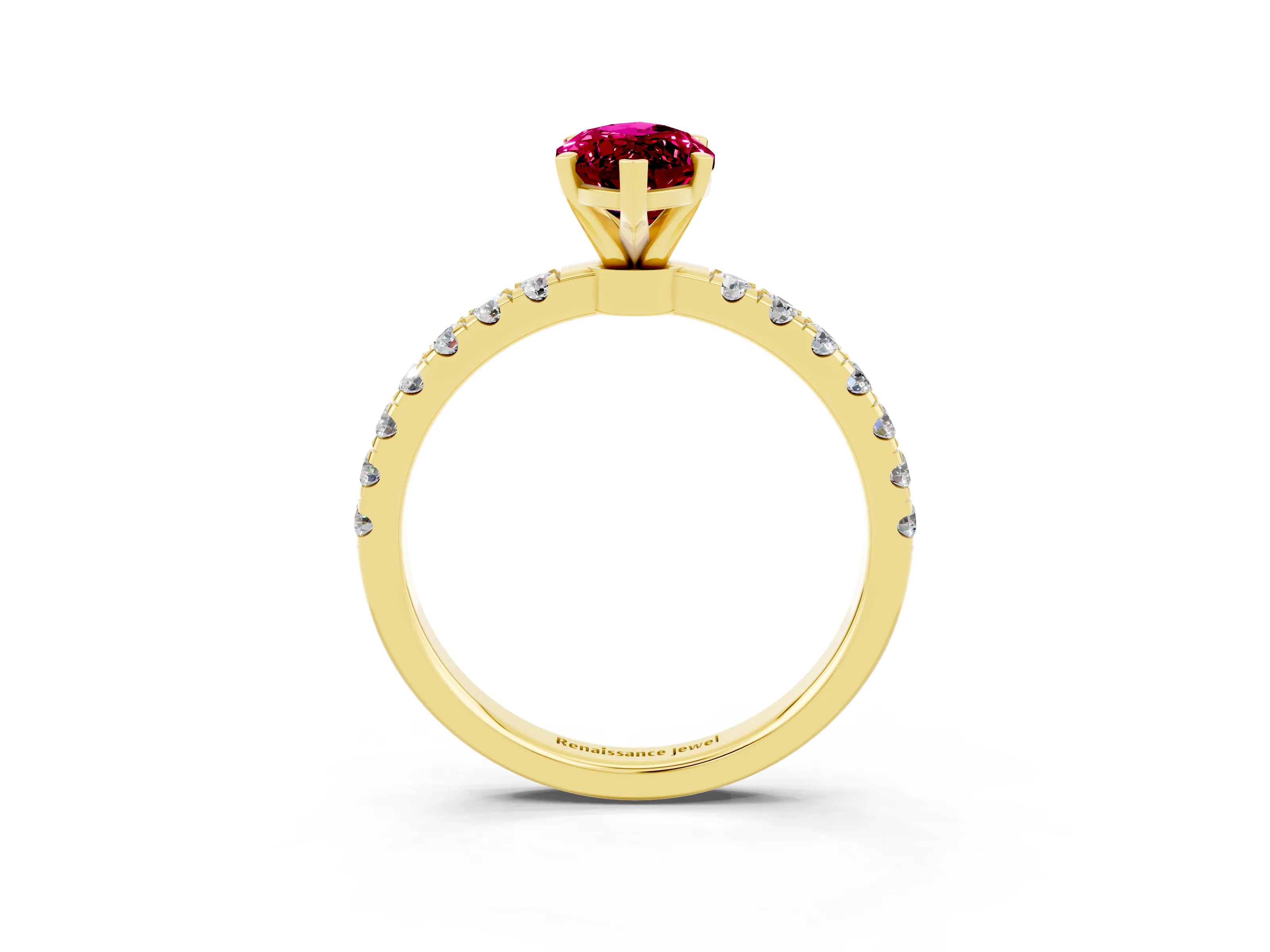 Yellow gold Marquise Cut Garnet Solitaire Ring with Pavé Accents and Four-Prong Setting_3