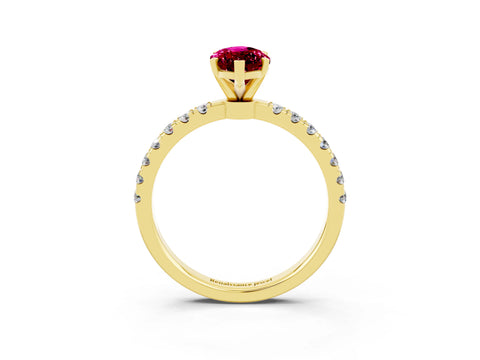 Yellow gold Marquise Cut Garnet Solitaire Ring with Pavé Accents and Four-Prong Setting_3