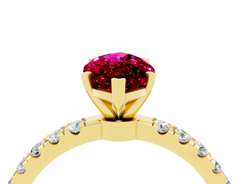 Yellow gold Marquise Cut Garnet Solitaire Ring with Pavé Accents and Four-Prong Setting_4
