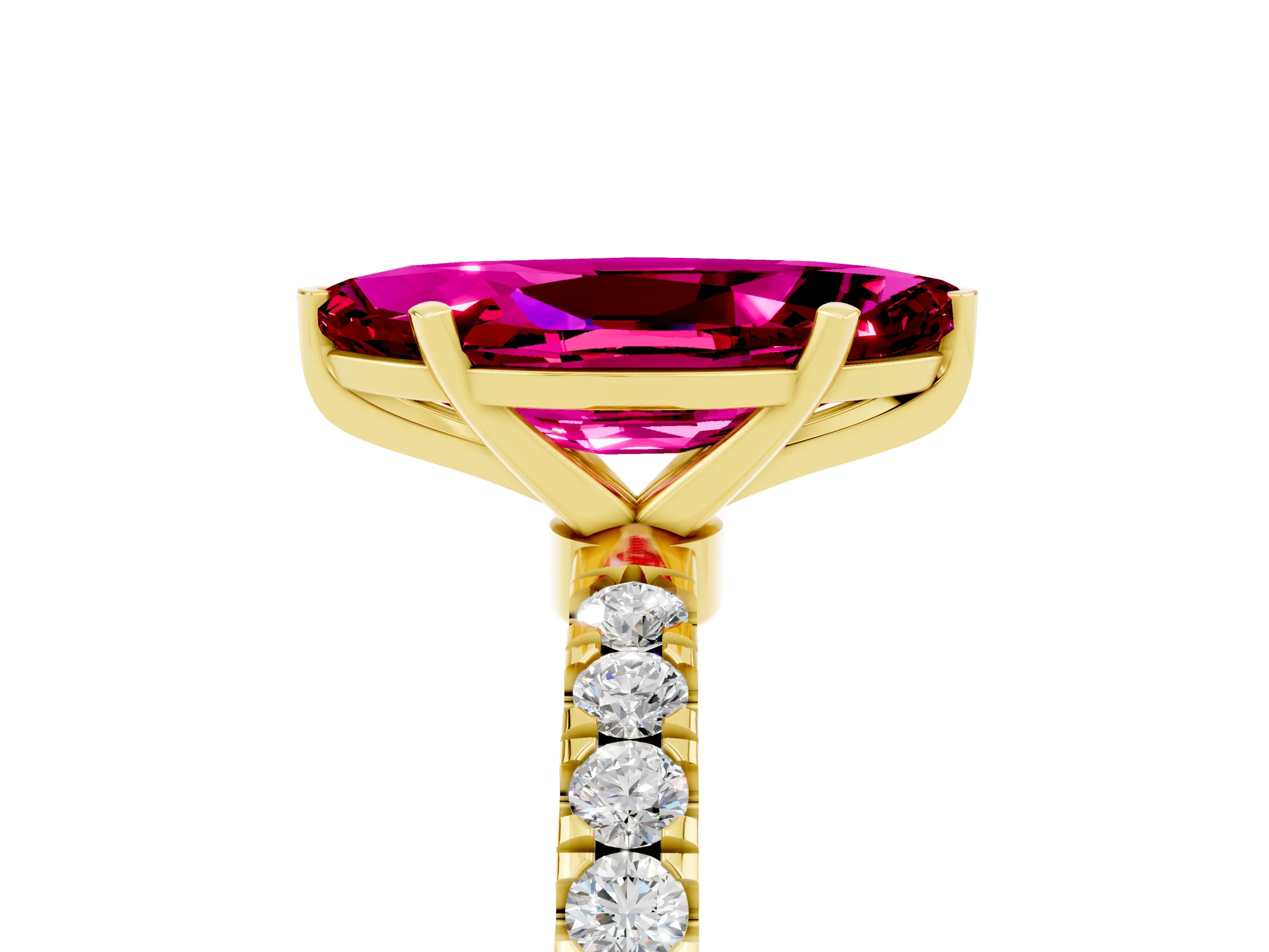 Yellow gold Marquise Cut Garnet Solitaire Ring with Pavé Accents and Four-Prong Setting_5