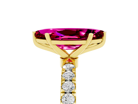 Yellow gold Marquise Cut Garnet Solitaire Ring with Pavé Accents and Four-Prong Setting_5