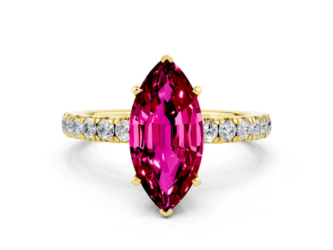 Yellow gold Marquise Cut Garnet Solitaire Ring with Pavé Accents and Four-Prong Setting