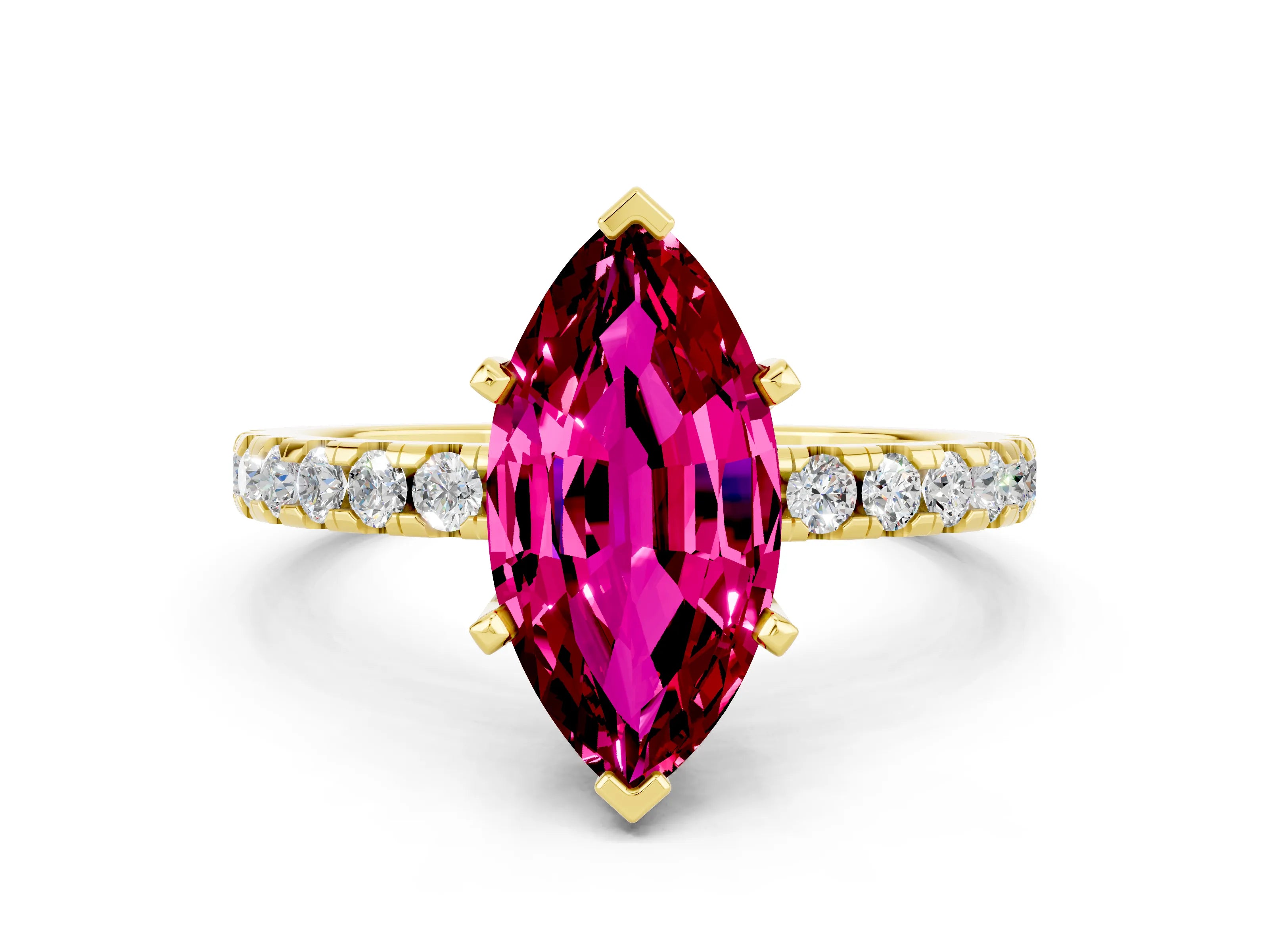 Yellow gold Marquise Cut Garnet Solitaire Ring with Pavé Band and Four-Prong Setting_24