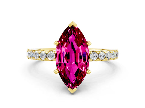 Yellow gold Marquise Cut Garnet Solitaire Ring with Pavé Band and Four-Prong Setting_24