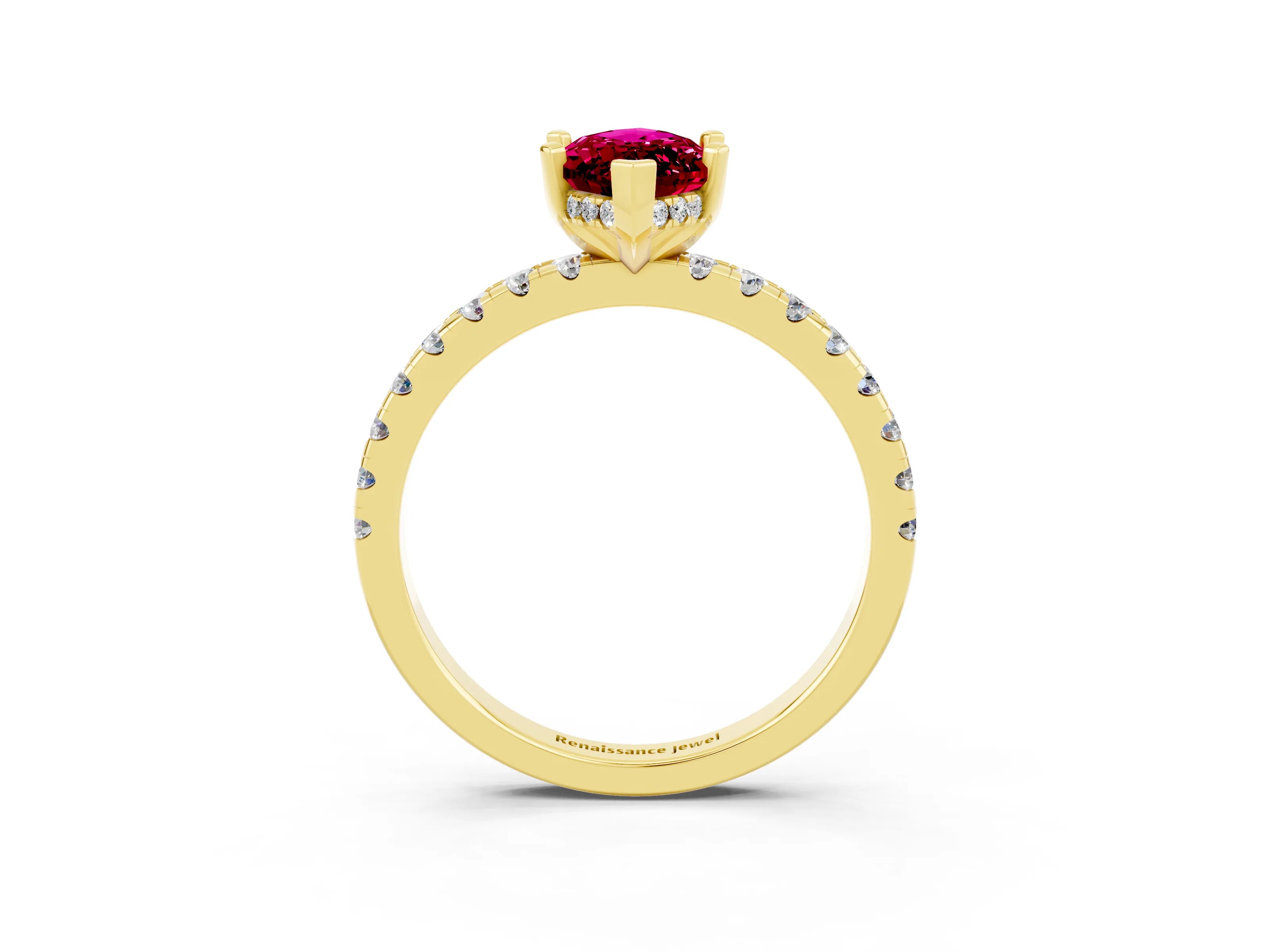 Yellow gold Marquise Cut Garnet Solitaire Ring with Pavé Band and Four-Prong Setting_27
