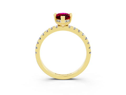 Yellow gold Marquise Cut Garnet Solitaire Ring with Pavé Band and Four-Prong Setting_27