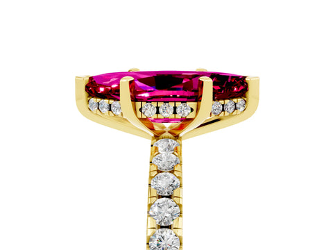 Yellow gold Marquise Cut Garnet Solitaire Ring with Pavé Band and Four-Prong Setting_29