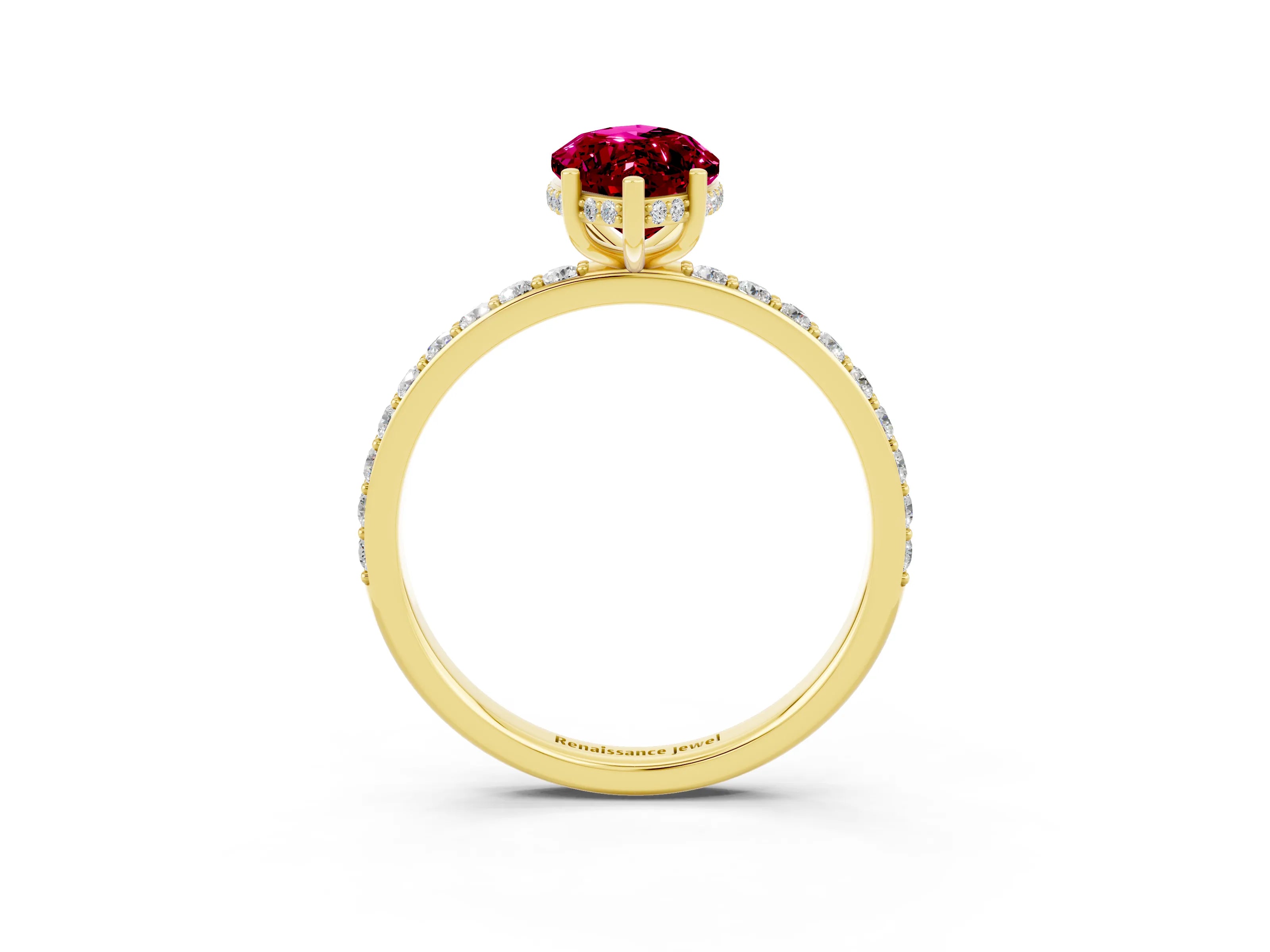 Yellow gold Marquise Cut Garnet Solitaire Ring with Pavé Band and Hidden Halo_15