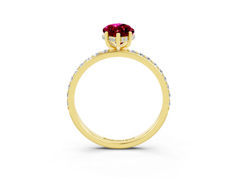 Yellow gold Marquise Cut Garnet Solitaire Ring with Pavé Band and Hidden Halo_15