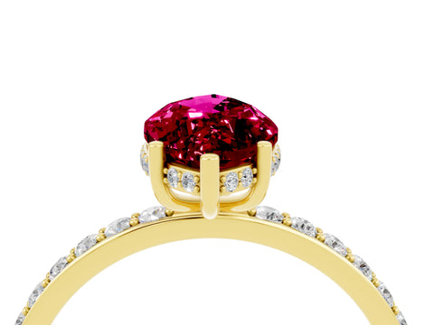 Yellow gold Marquise Cut Garnet Solitaire Ring with Pavé Band and Hidden Halo_16