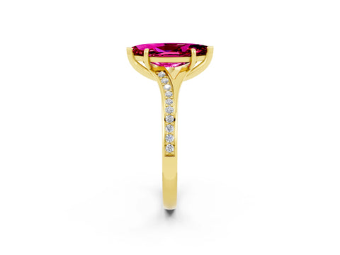 Yellow gold Marquise Cut Garnet Solitaire Ring with Pavé Band and Prong Setting_14