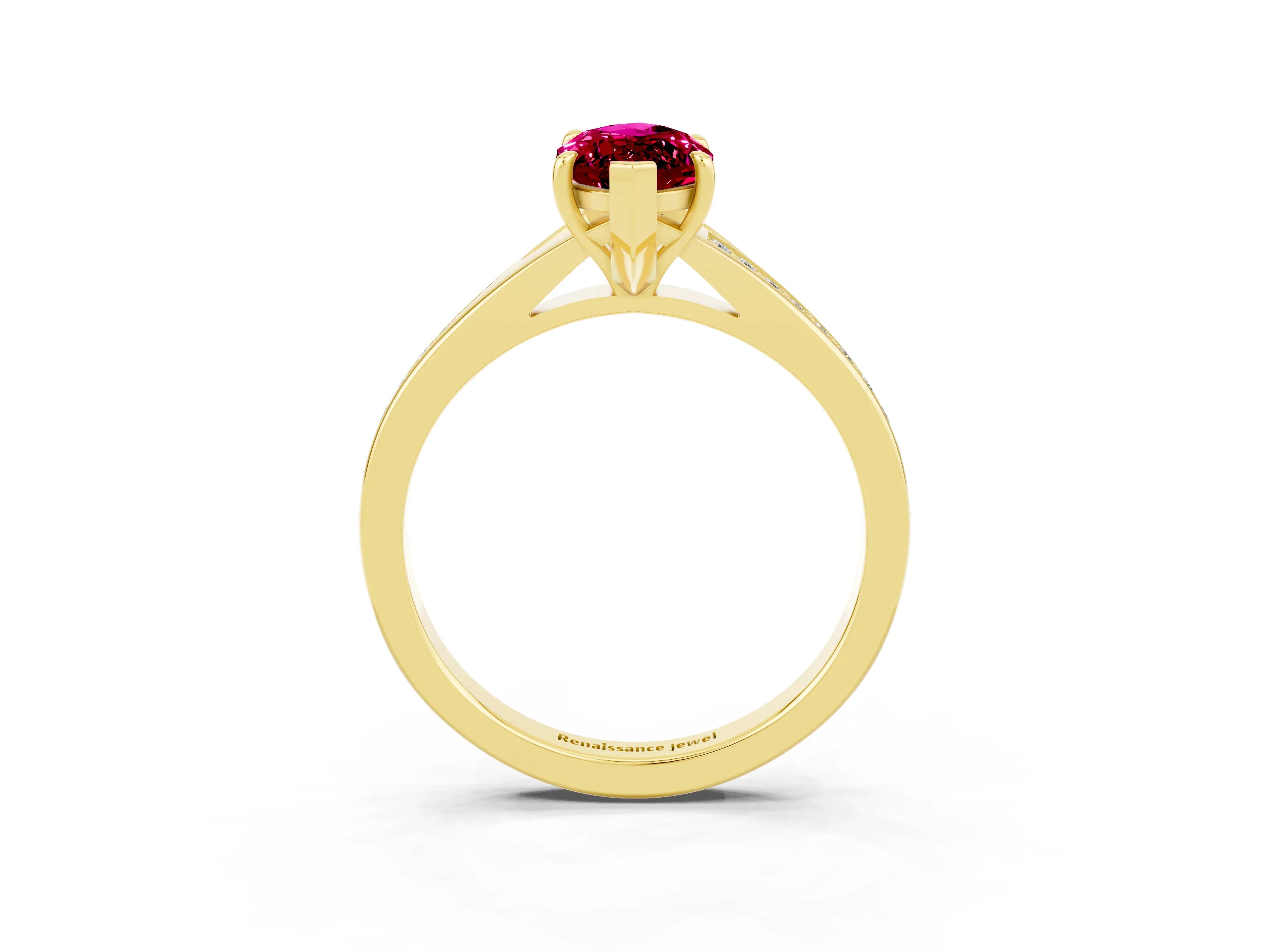 Yellow gold Marquise Cut Garnet Solitaire Ring with Pavé Band and Prong Setting_15