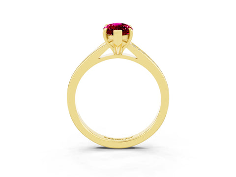 Yellow gold Marquise Cut Garnet Solitaire Ring with Pavé Band and Prong Setting_15