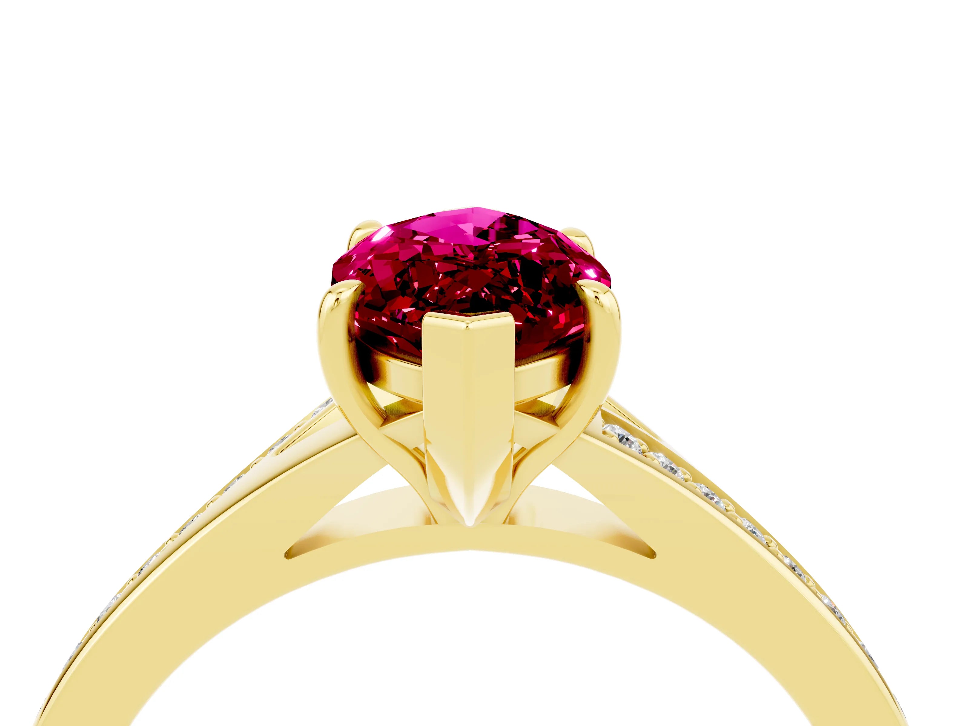 Yellow gold Marquise Cut Garnet Solitaire Ring with Pavé Band and Prong Setting_16