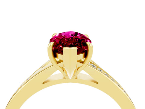 Yellow gold Marquise Cut Garnet Solitaire Ring with Pavé Band and Prong Setting_16