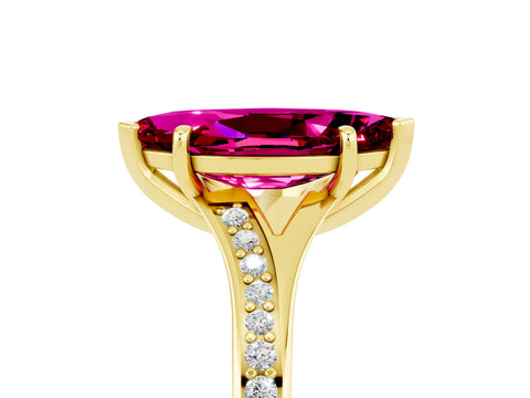 Yellow gold Marquise Cut Garnet Solitaire Ring with Pavé Band and Prong Setting_17